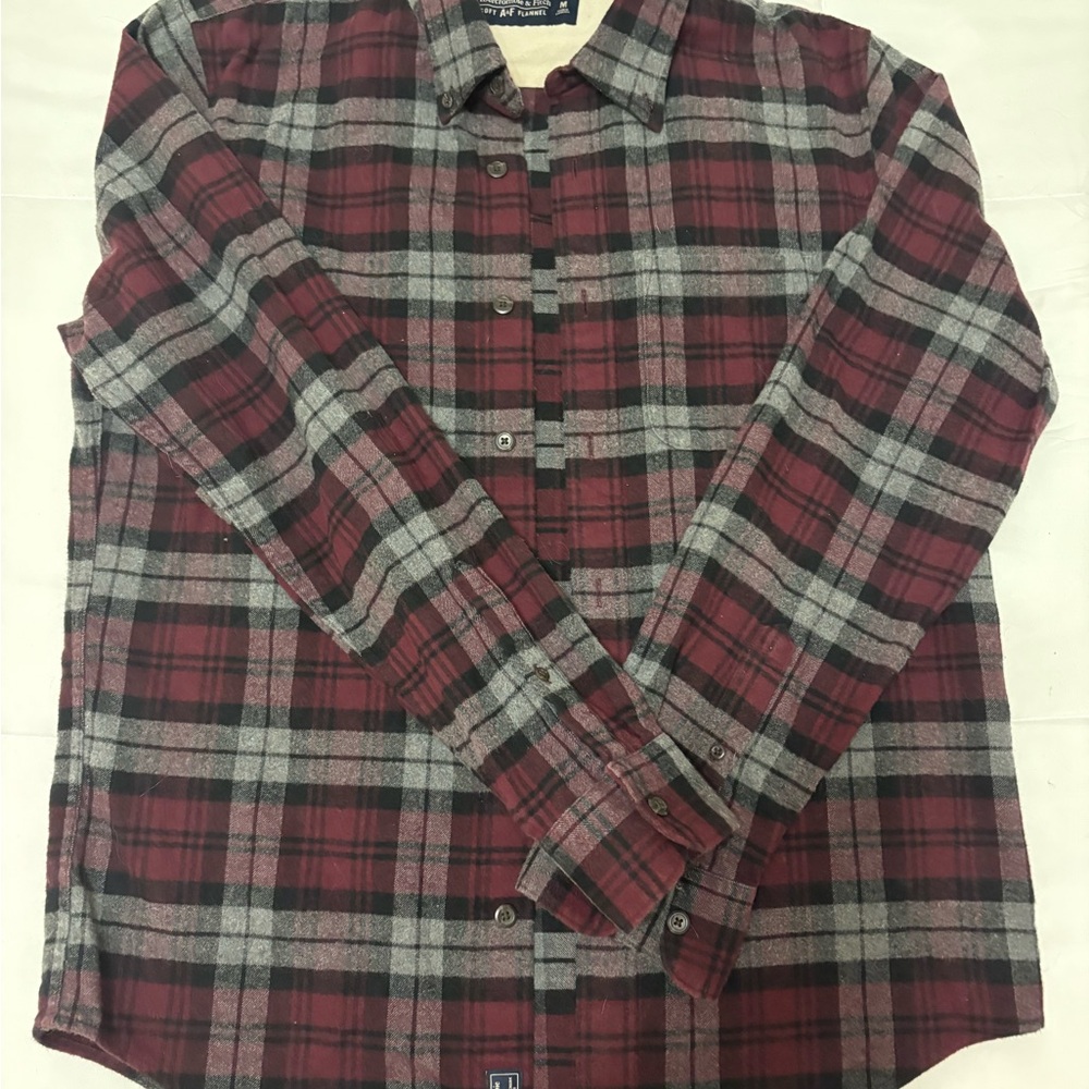 Abercrombie Men's Plaid Shirt - Red and Gray